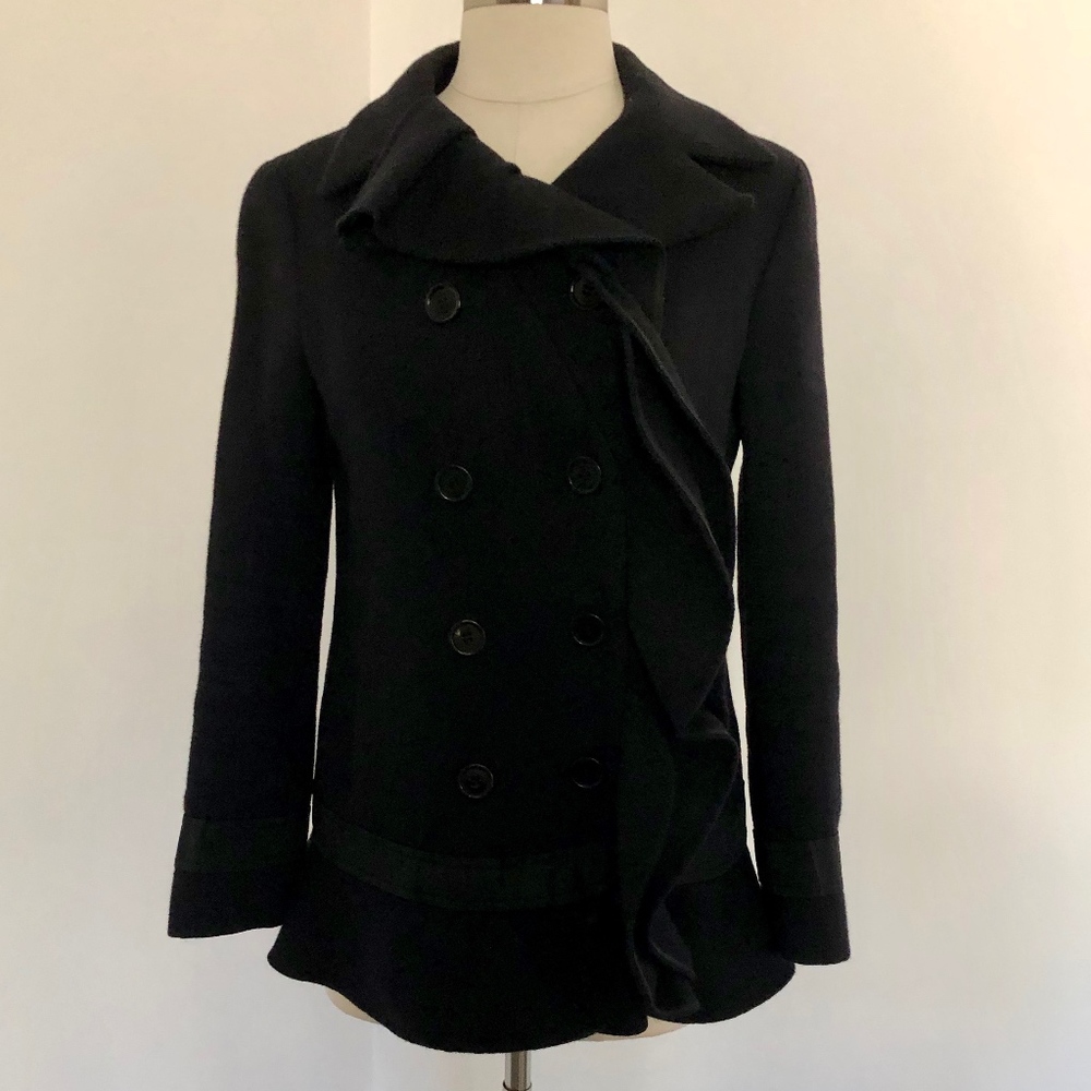 Prada Ruffle Wool Pea Coat